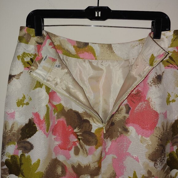 HALOGEN Silk Blend Floral Fully Lined Front Pleat Midi Skirt Pink White Size 14 - Picture 4 of 7